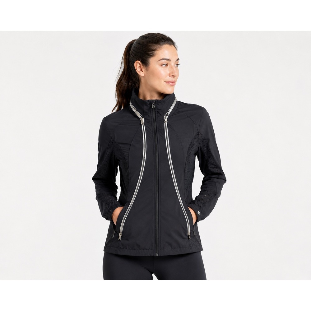 Lululemon Effortless Jacket Black Windbreaker Stowable Hood Size 8 Reflective